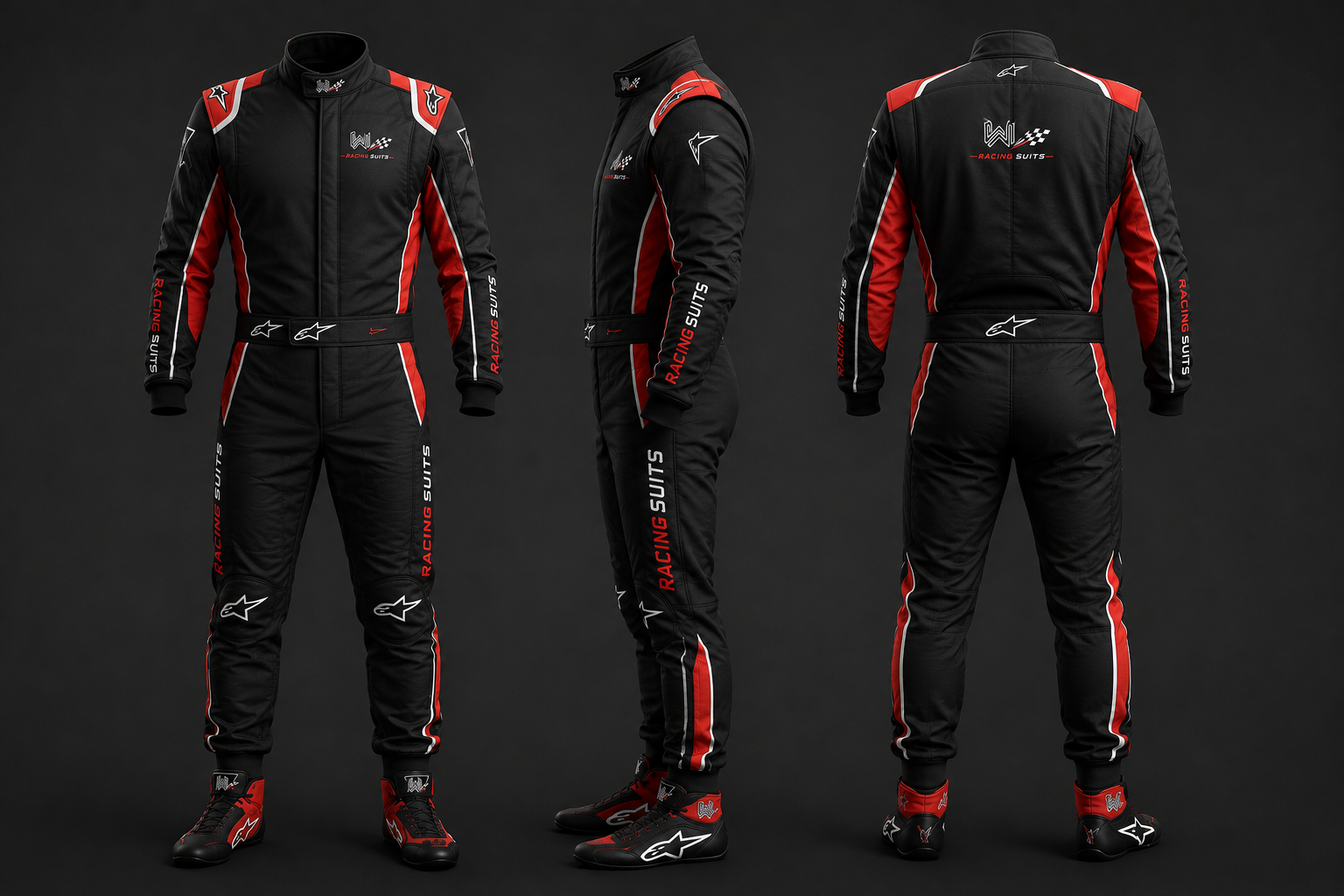 Custom F1 racing suit with embroidered logo, premium motorsport apparel, OEM private label racing wear manufacturer for racing clubs and professional racing teams.