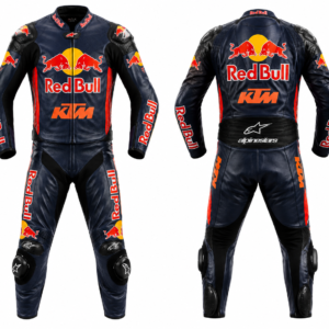 Custom 2 Piece Motorcycle Racing Leather Suit Red Bull Inspired Design | Premium Cowhide Leather Racing Gear | OEM ODM Private Label Manufacturer
