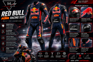  Red Bull KTM two-piece leather suit accordion stretch panel detail