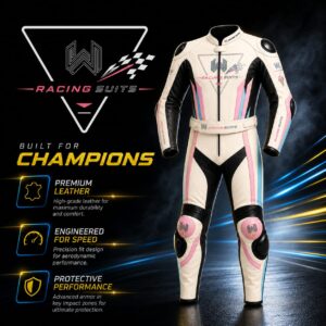 Wani Wear custom leather racing suit product poster with CE Level 2 protection specs
