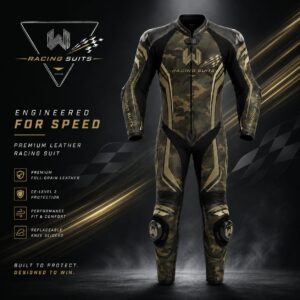 Wani Wear custom leather racing suit product poster with CE Level 2 protection specs